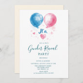 Roze en blauwe ballonnen Gender Reveal Party Kaart (Voorkant / Achterkant)