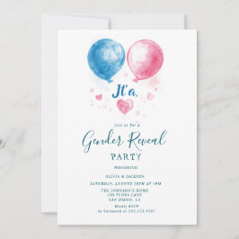 Roze en blauwe ballonnen Gender Reveal Party Kaart