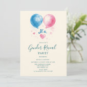 Roze en blauwe ballonnen Gender Reveal Party Kaart (Staand voorkant)
