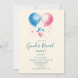 Roze en blauwe ballonnen Gender Reveal Party Kaart