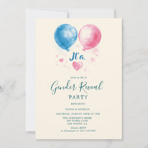 Roze en blauwe ballonnen Gender Reveal Party Kaart