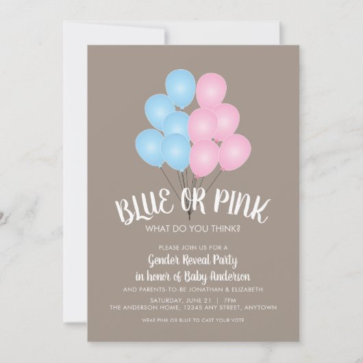 Roze en blauwe ballonnen Genderpartij Kaart (Voorkant)