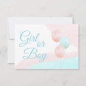 Roze en blauwe ballonnen jongen of meisje bedankkaart (Achterkant)