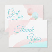 Roze en blauwe ballonnen jongen of meisje bedankkaart (Voorkant / Achterkant)