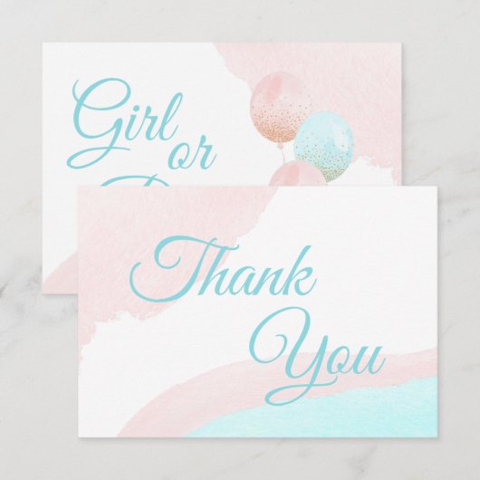 Roze en blauwe ballonnen jongen of meisje bedankkaart (Voorkant / Achterkant)