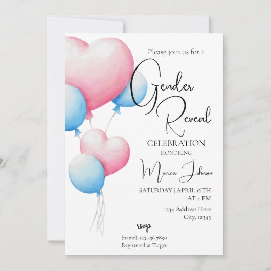 Roze en blauwe ballonnen kaart (Voorkant)