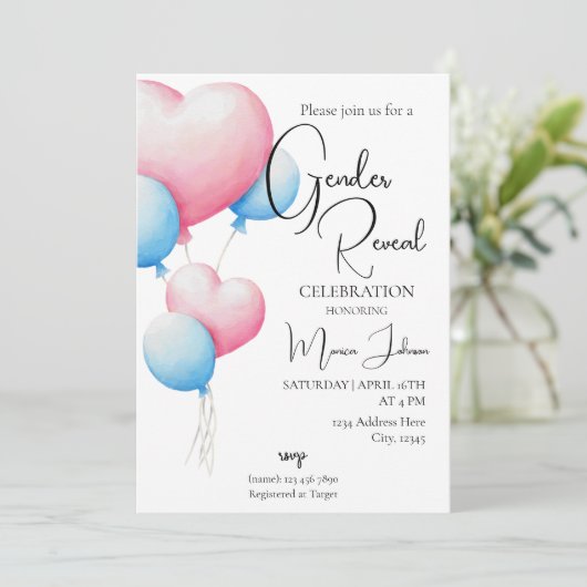 Roze en blauwe ballonnen kaart (Staand voorkant)