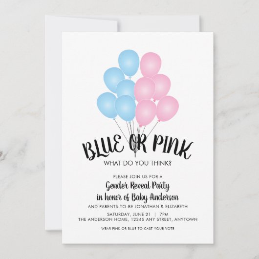 Roze en blauwe ballonnen kaart (Voorkant)