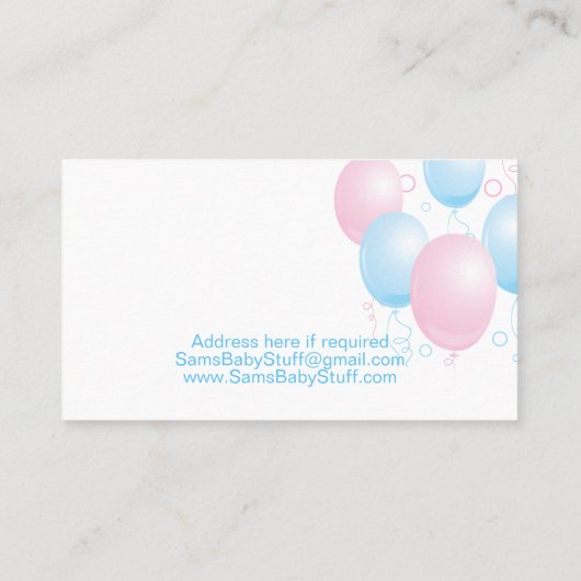 Roze en blauwe ballonnen visitekaartje (Achterkant)