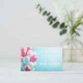 Roze en Blauwe Ballons Party Planner Visitekaartje (Staand voorkant)