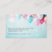 Roze en Blauwe Ballons Party Planner Visitekaartje (Achterkant)