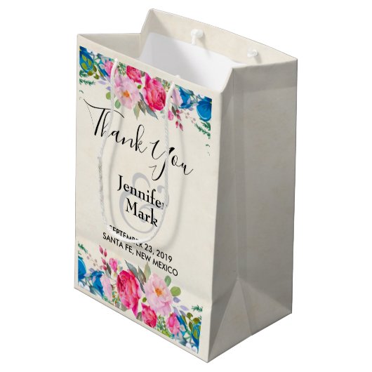 roze en blauwe Bedankt voor het grenshuwelijk Medium Cadeauzakje (Achterkant Gekanteld)