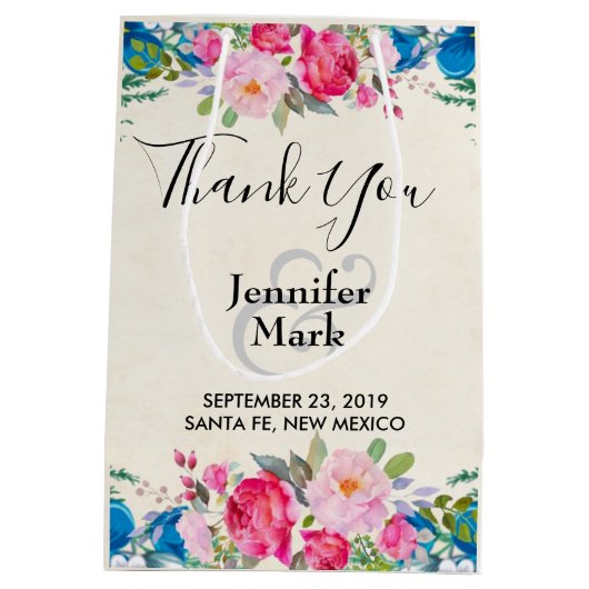  roze en blauwe Bedankt voor het grenshuwelijk Medium Cadeauzakje (Achterkant)