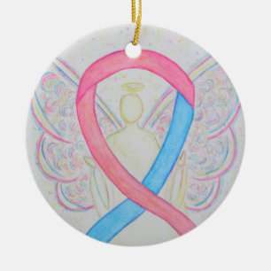 Roze en Blauwe Bewustheid Ribbon Angel Art Ornamen Keramisch Ornament