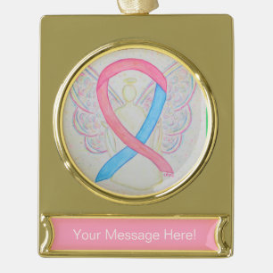Roze en blauwe bewustzijn Ribbon Angel Art Ornamen Verguld Banner Ornament