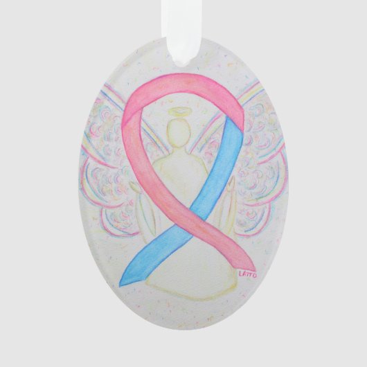 Roze en blauwe bewustzijn Ribbon Angel Ornament (voorkant)