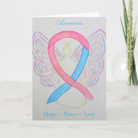 Roze en blauwe bewustzijn Ribbon Angel Wenskaart Kaart (Voorkant)