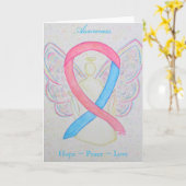 Roze en blauwe bewustzijn Ribbon Angel Wenskaart Kaart (Gele Bloem)