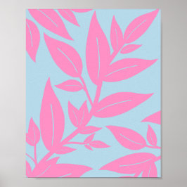 Roze en blauwe bladeren botanisch poster