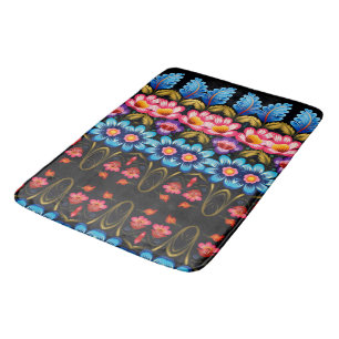 Roze en blauwe bloem badmat