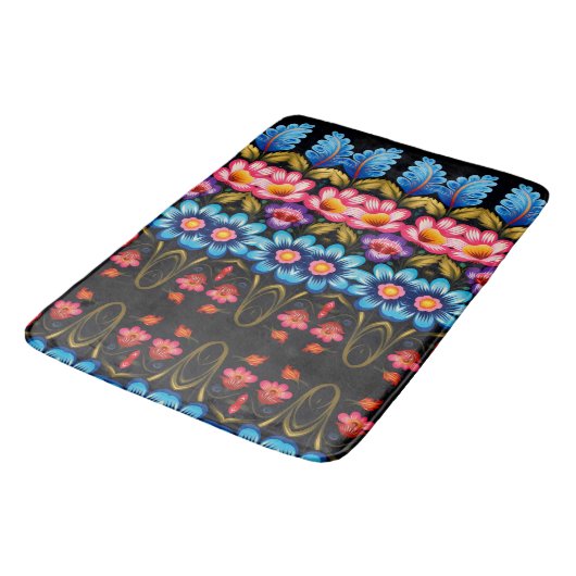 Roze en blauwe bloem badmat (Gekanteld)