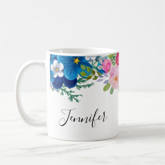 Roze en blauwe bloem Fancy zomer Koffiemok (Links)