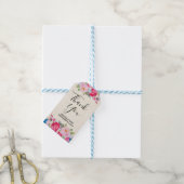 Roze en Blauwe Bloem Frame Fancy Dank Je Cadeaulabel (Met Touw)