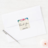 Roze en Blauwe Bloem Grens Bruiloft Dank U Vierkante Sticker (Envelop)