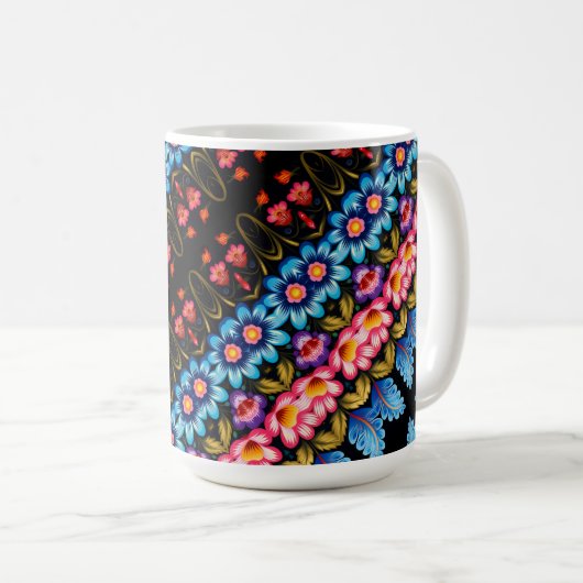 Roze en blauwe bloem koffiemok (Voorkant rechts)