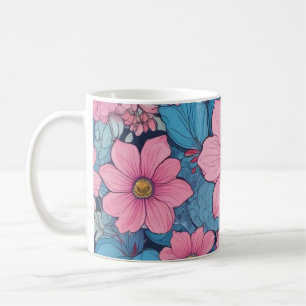 Roze en Blauwe Bloem Mok