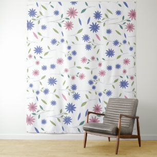 Roze en blauwe bloem naadloos patroon wandkleed