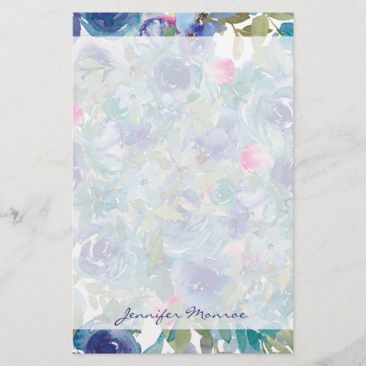 Roze en blauwe bloem op maat briefpapier (Voorkant)