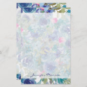 Roze en blauwe bloem op maat briefpapier (Voorkant / Achterkant)