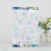 Roze en blauwe bloem op maat briefpapier (Staand voorkant)