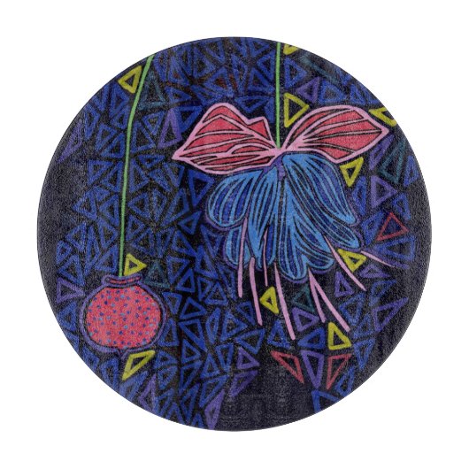 Roze en blauwe bloem snijplank (Voorkant)