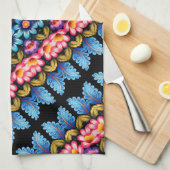 Roze en blauwe bloem theedoek (Quarter Fold)