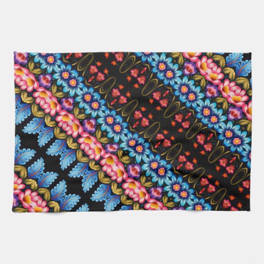 Roze en blauwe bloem theedoek (Horizontaal)