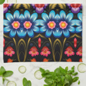 Roze en blauwe bloem theedoek (Gevouwen)