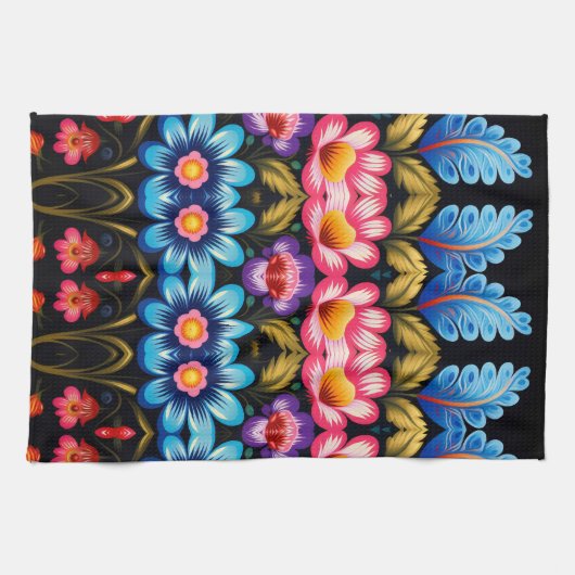 Roze en blauwe bloem theedoek (Horizontaal)