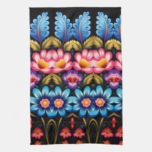 Roze en blauwe bloem theedoek (Verticaal)