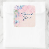 roze en blauwe bloemachtergrond dank u vierkante sticker (Tas)