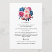 Roze en Blauwe Bloemachtige Bruiloft Menu (Achterkant)