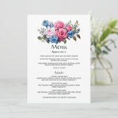 Roze en Blauwe Bloemachtige Bruiloft Menu (Staand voorkant)