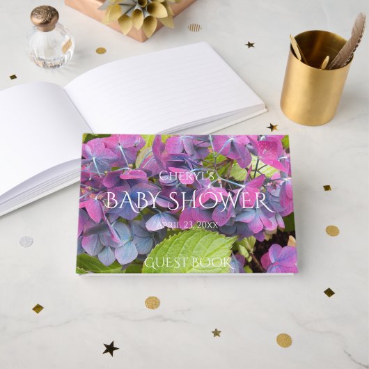 Roze en blauwe bloemblaadjes Baby shower Gastenboek (Voorkant open)