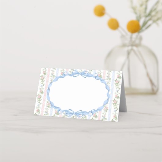 Roze en Blauwe Bloemboog Baby shower Plaatskaartje (Voorkant)