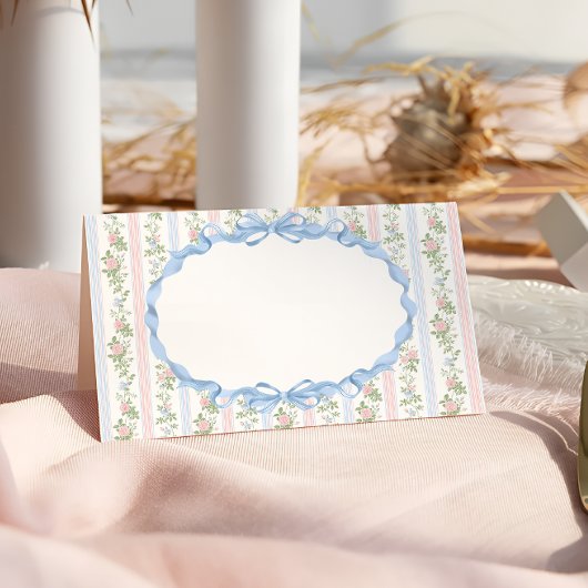 Roze en Blauwe Bloemboog Baby shower Plaatskaartje
