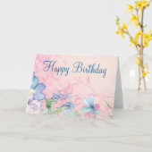  Roze en Blauwe Bloemen Achtergrond Verjaardag Kaart (Gele Bloem)