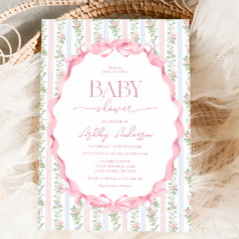 Roze en Blauwe Bloemen  Baby Meisje Douche Kaart