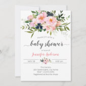 Roze en Blauwe Bloemen Baby shower Kaart (Voorkant)