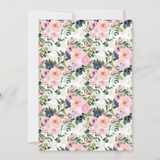 Roze en Blauwe Bloemen Baby shower Kaart (Achterkant)